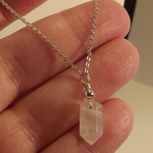 Crystal Pendant on Dainty 18 kt White Gold Chain (Marked)